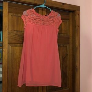 AS U WISH Coral Shift Dress with Lace Neckline